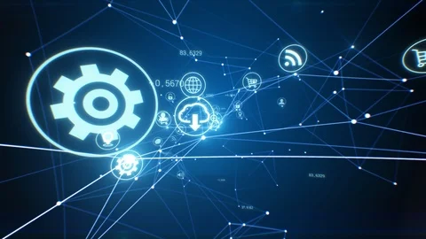 Beautiful Abstract Growing Network with Software Icons Flowing Seamless. Looped Stock Footage 120863227
