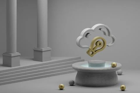 Beautiful abstract illustrations Cloud Idea Bulb symbol icon on a fountain an Stock Illustration
