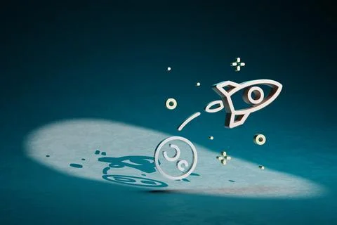 Beautiful abstract illustrations Rocket Launch symbol icon on a dark blue bac Stock Illustration