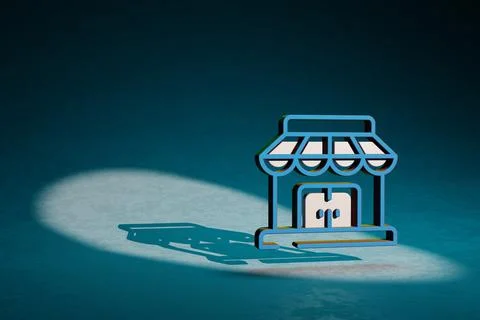 Beautiful abstract illustrations Store Building symbol icon on a dark blue ba Ilustración de archivo