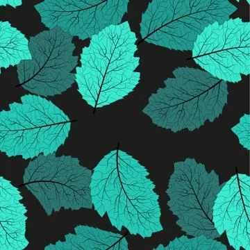 Beautiful abstract pattern with blue autumn leaves on light background. Vecto Illustrazione stock