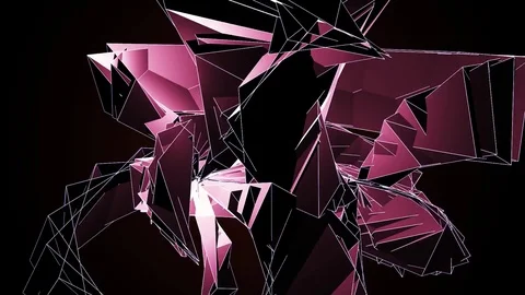 Beautiful Abstract Pink Polygonal Surface Moving In 3d Animation. Dark Triang Stock Footage 82481030