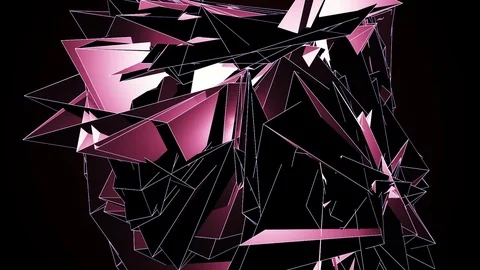 Beautiful Abstract Pink Polygonal Surface Moving In 3d Animation. Dark Triang Stock Footage 82532668