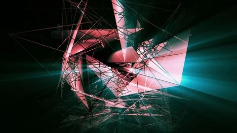 Beautiful Abstract Red Polygonal Surface Moving In 3d Animation. Dark Triangl Stock Footage 82556243