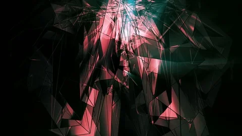 Beautiful Abstract Red Polygonal Surface Moving In 3d Animation. Dark Triangl Video stock 82706084