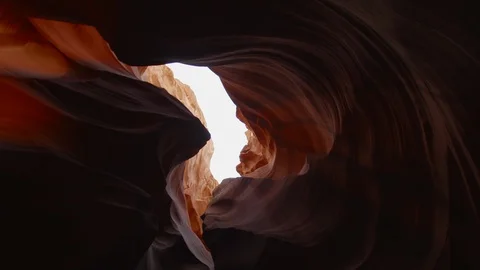 Beautiful abstract red rock formations in Antelope Canyon, Arizona Stock Footage 112121052