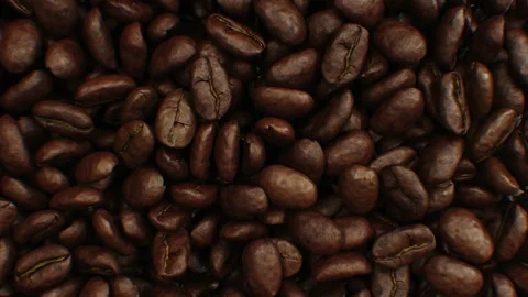 Beautiful Abstract Roasted Coffee Beans Fall Down and Fill the Screen Making Stock-Footage 101899801