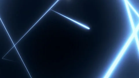 Beautiful abstract triangle tunnel composed of bright blue neon light lines Stock Footage 131647241