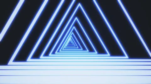 Beautiful abstract triangle tunnel composed of bright blue neon light lines 스톡 일러스트