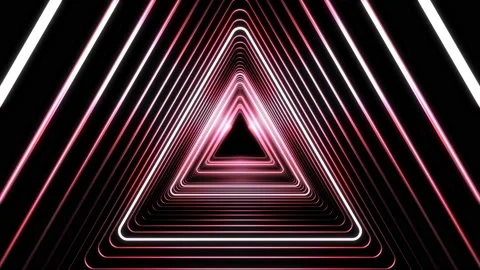 Beautiful Abstract Triangle Tunnel with Light Lines Moving Fast. Set of Several Stock Footage 87875965