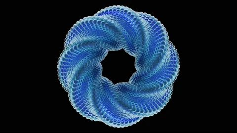 Beautiful abstract twisted torus made of blue glass balls rotates. Shine ring. Stock Footage 157926908