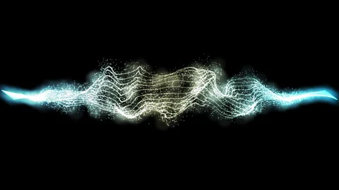 Beautiful abstract wave technology background with blue light digital effec Stock Footage 322957299