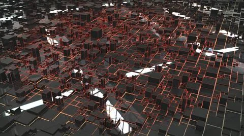Beautiful abstraction with lots of gray rectangular elements and red glow. 스톡 사진