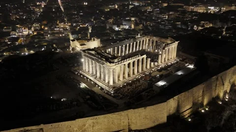 Beautiful Acropolis in Greece. Night drone shots 스톡 동영상 299625848