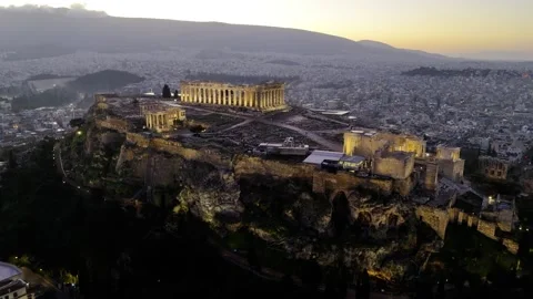 Beautiful Acropolis in Greece. Night drone shots 스톡 동영상 299625857