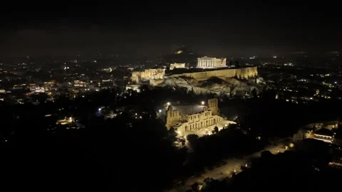 Beautiful Acropolis in Greece. Night drone shots 스톡 동영상 299625898