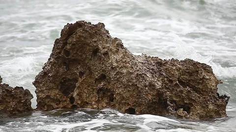 Beautiful Adriatic sea waves splashes across a big rock. Stock Footage 125998301