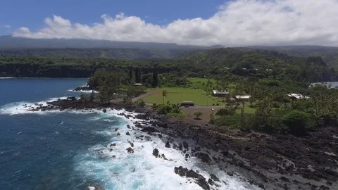 Beautiful aerial 4k drone seascape tropic nature of Maui island Keanae Hawaii Stock Footage