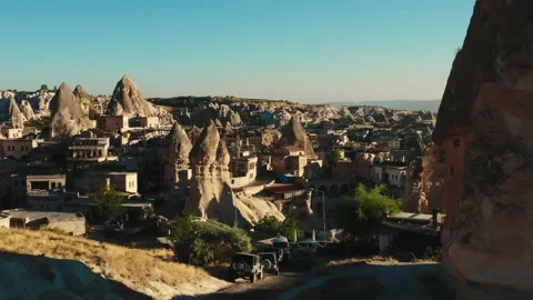 Beautiful aerial background of authentic old town buildings among ancient rocky Video stock 171413274
