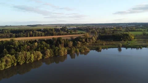 Beautiful aerial drone view of a river Opava, Silesia, Czech, Dolni Benesov Stock Footage 286312972