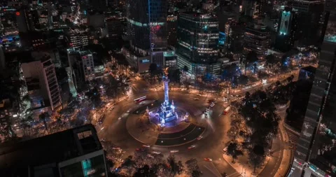 Beautiful aerial hyperlapse view of modern urban Mexico City, at sunset Stock Footage 236684595