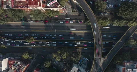 Beautiful aerial hyperlapse view of vehicles in downtown modern Mexico City Stock Footage 236704293