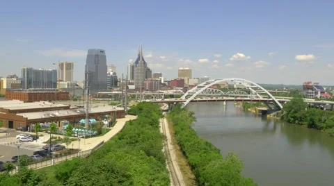 Beautiful Aerial of Nashville's Cumberland River 4k Stock Footage