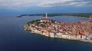 Beautiful Aerial Shot Of The Town Of Rovinj In Croatia. Stock Footage
