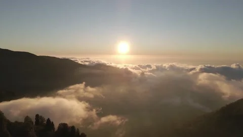 Beautiful aerial view above the clouds on sunset. Gomismta, Georgia 스톡 동영상 148752681