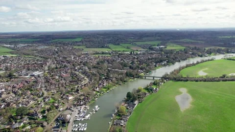 Beautiful aerial view of the Bourne End, Marlow, Buckinghamshire, England. .. Video stock 330803353