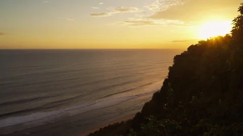 Beautiful Aerial View of Empty Ocean Beach Abstract Waves Sunset Stock Footage 133492452
