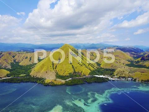 Beautiful aerial view of Gili Laba island, Flores, Indonesia. Stock Photos