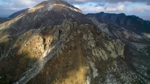 Beautiful aerial view of the mountain cliffs on Mount Beshtau Stock Footage 170521808