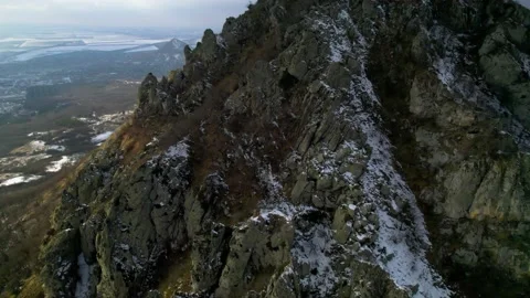 Beautiful aerial view of the mountain cliffs on Mount Beshtau Stock Footage 170522276