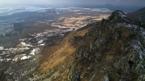 Beautiful aerial view of the mountain cliffs on Mount Beshtau Stock Footage 170522298