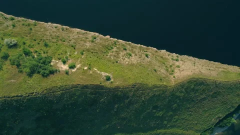 The beautiful aerial view on mountain range near the river Stock Footage 159821775