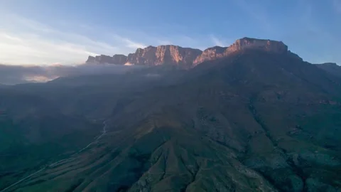 Beautiful aerial view of a mountain range with picturesque peaks. Stock Footage 263442163