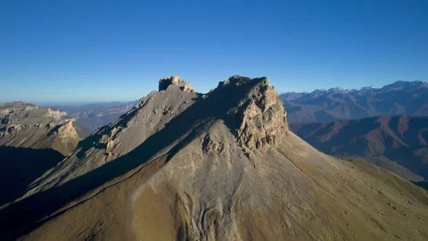 Beautiful aerial view of a mountain range with high cliffs. Stock Footage 293946758