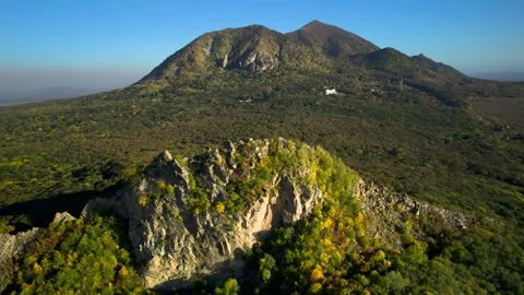 Beautiful aerial view of a mountain range with high cliffs. Stock Footage 293947285
