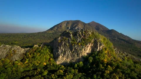 Beautiful aerial view of a mountain range with high cliffs. Stock Footage 293947475