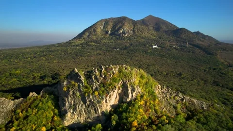 Beautiful aerial view of a mountain range with high cliffs. Stock Footage 293947487