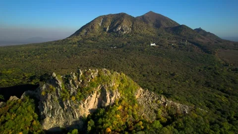 Beautiful aerial view of a mountain range with high cliffs. Stock Footage 293947651