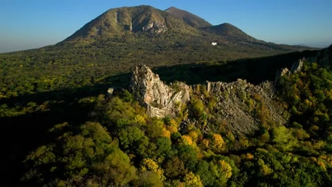 Beautiful aerial view of a mountain range with high cliffs. Stock Footage 293947768
