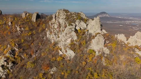 Beautiful aerial view of a mountain range with high cliffs. Stock Footage 293947992