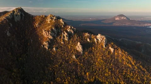 Beautiful aerial view of a mountain range with high cliffs. Stock Footage 293948294