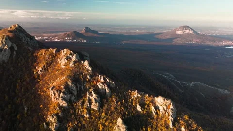 Beautiful aerial view of a mountain range with high cliffs. Stock Footage 293949190