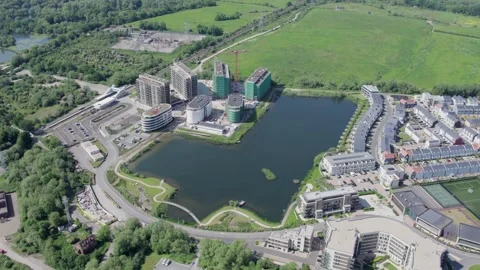 Beautiful aerial view of the new developing area, Green Park in Reading, UK Video stock 242449229