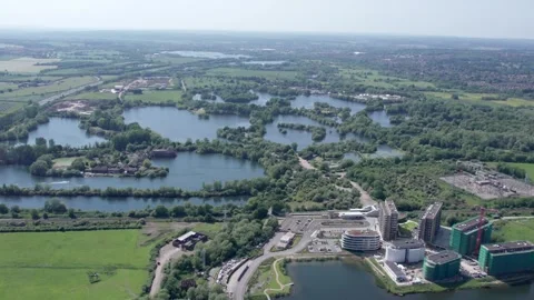 Beautiful aerial view of the new developing area, Green Park in Reading, UK Video stock 242449855