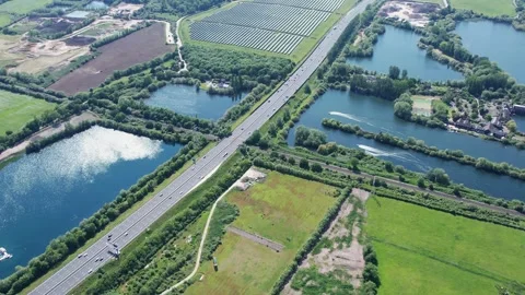 Beautiful aerial view of the new developing area, Green Park in Reading, UK Video stock 242449944