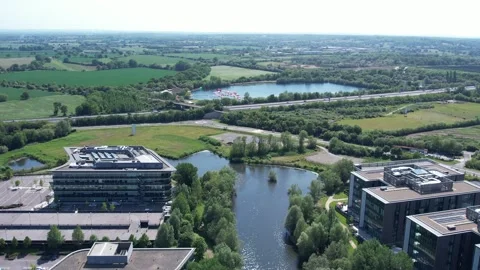Beautiful aerial view of the new developing area, Green Park in Reading, UK Video stock 242450024